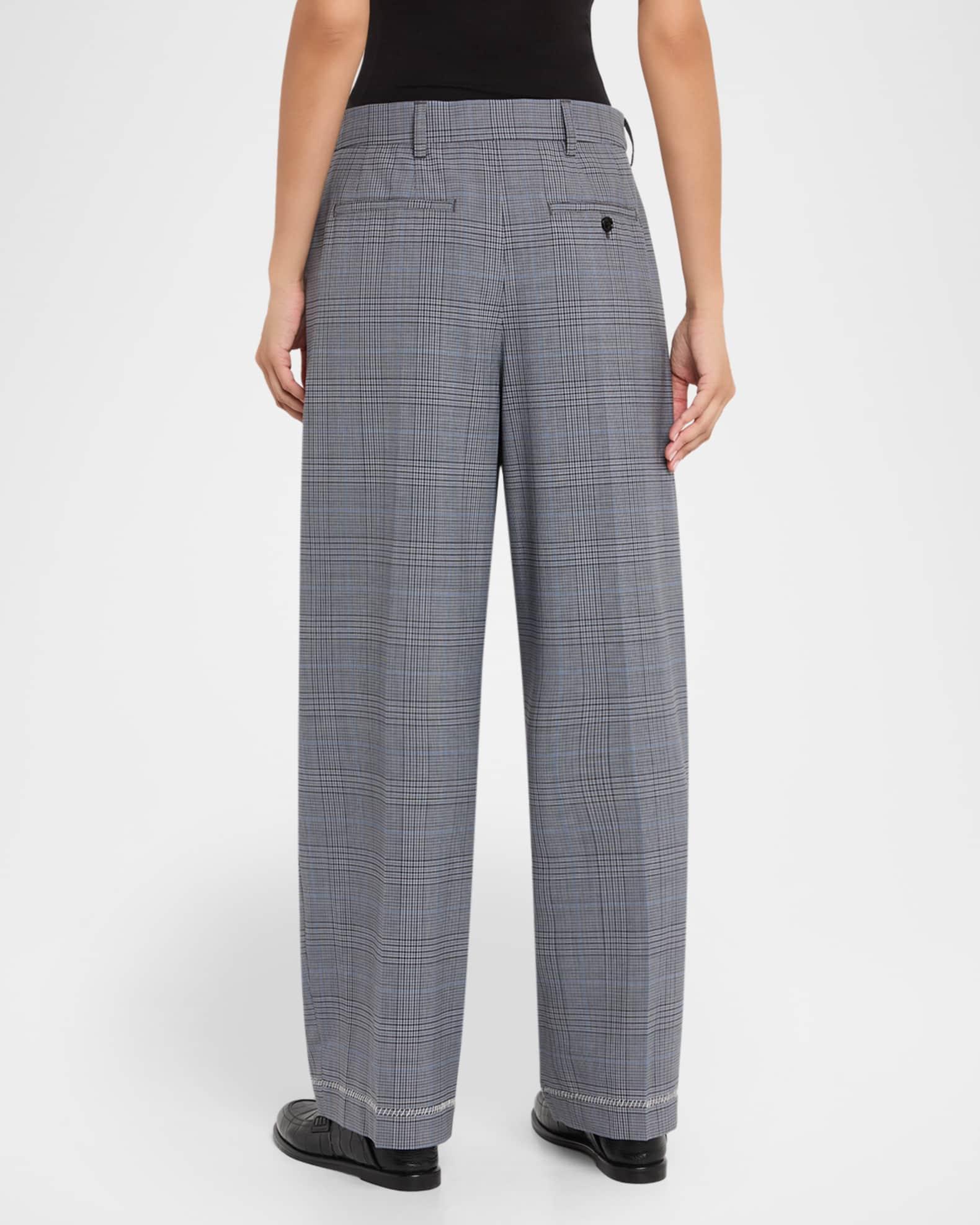 Check Pleated Wide-Leg Trousers Product Image