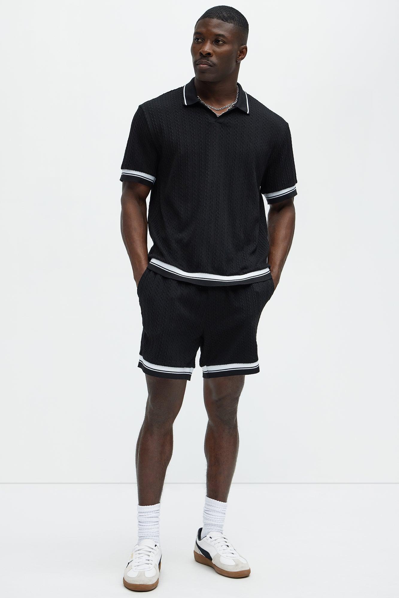 Fisher Knit Johnny Collar Polo - Black Product Image
