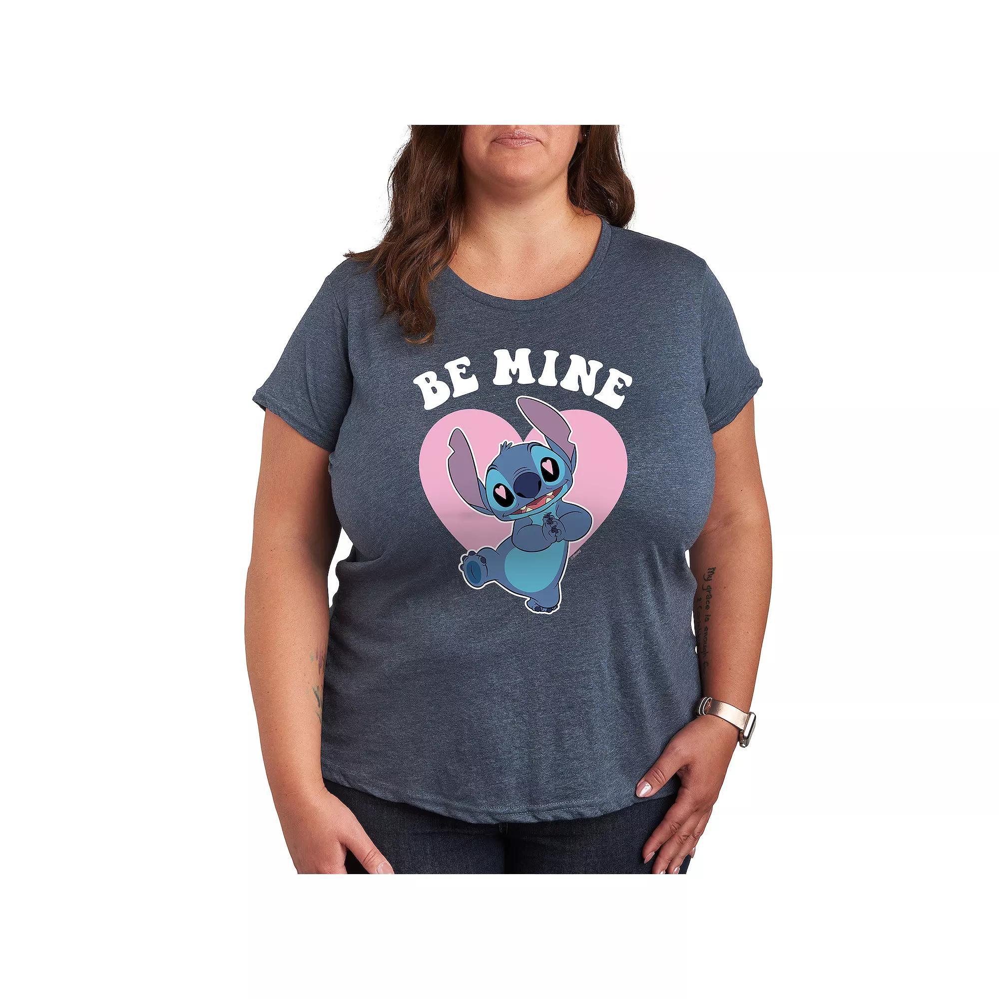 Disneys Lilo & Stitch Plus Be Mine Graphic Tee, Womens Heather Grey Product Image