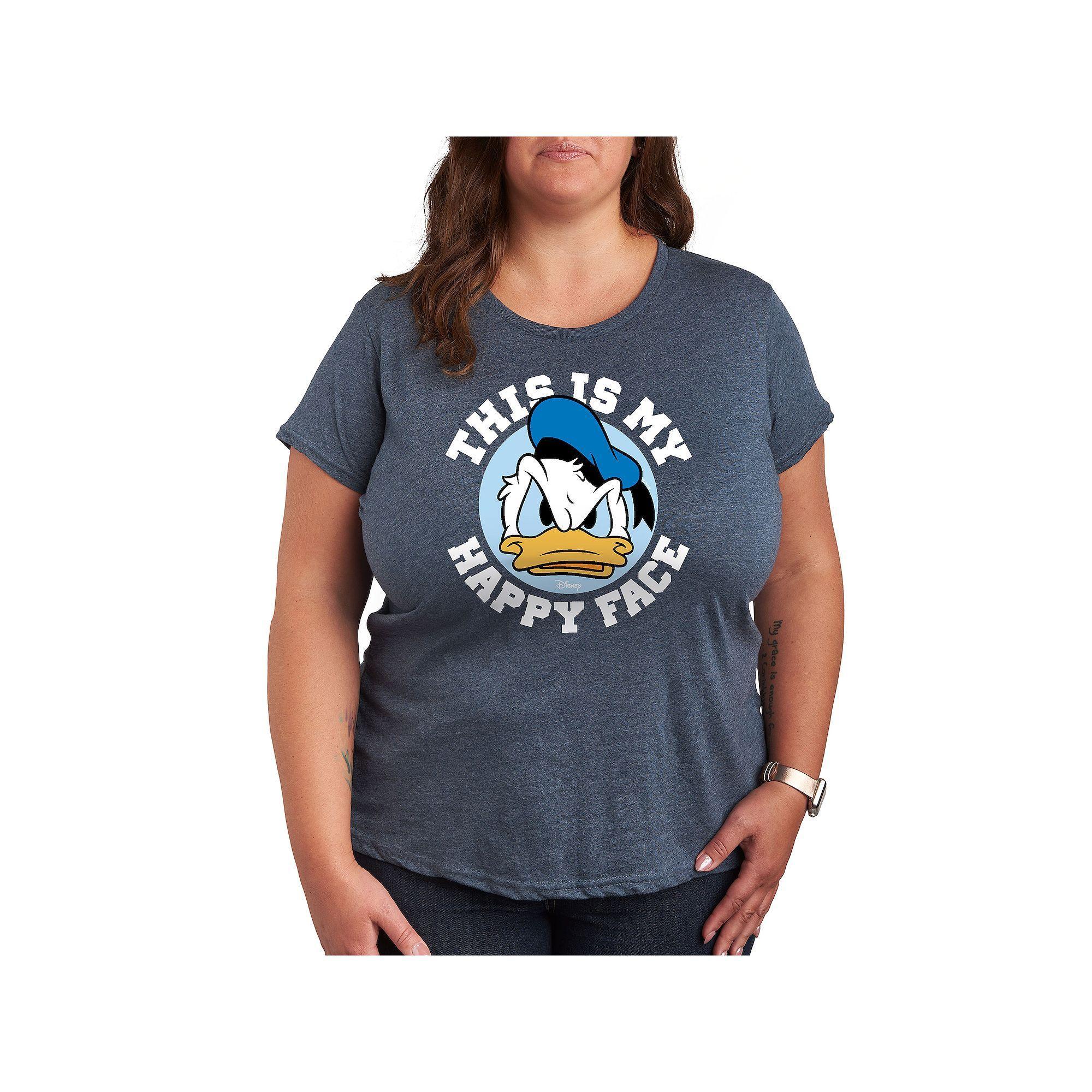 Disneys Donald Duck Plus This Is My Happy Face Graphic Tee, Womens Grey Blue Product Image