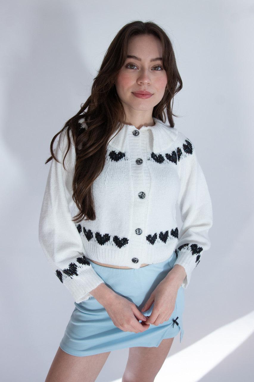 Ruffle Collar Heart Cardigan Product Image
