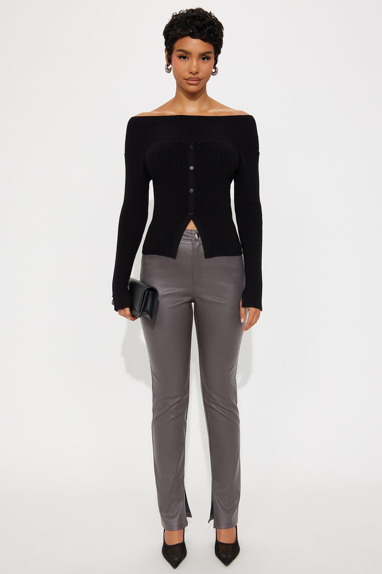 Make Time For Me Foldover Sweater - Black Product Image