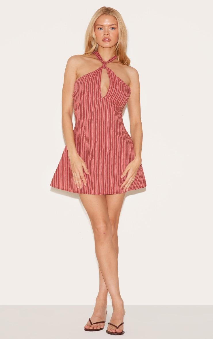 Rust Striped Halterneck Shift Dress Product Image