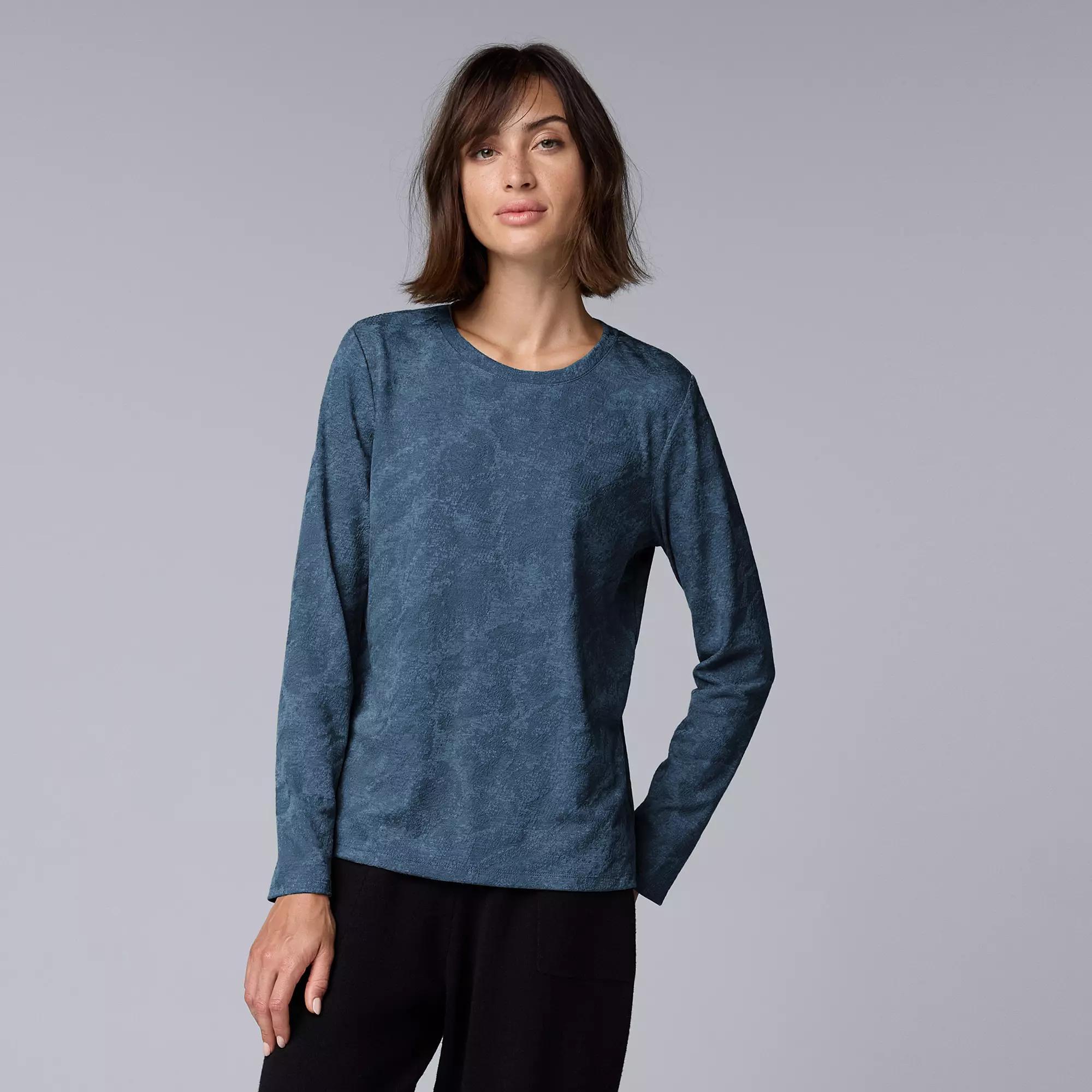 Petite Simply Vera Vera Wang Long Sleeve Crewneck T-Shirt, Women's, Size: Medium Petite, Medium Coastline Heath Product Image