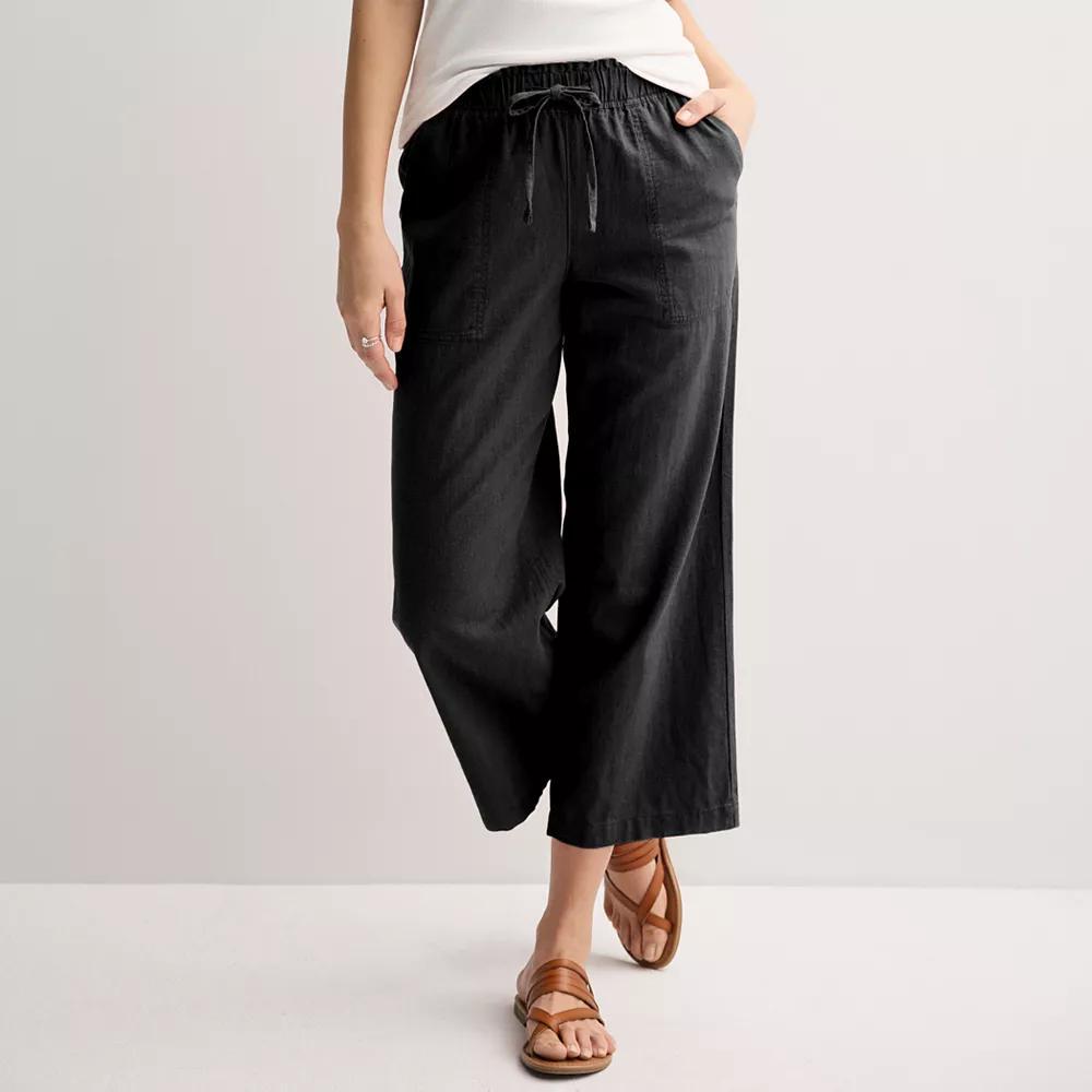 Petite Sonoma Goods For Life® Linen Wide Leg Ankle Pants, Women's, Size: Large Petite, Pitch Black Product Image