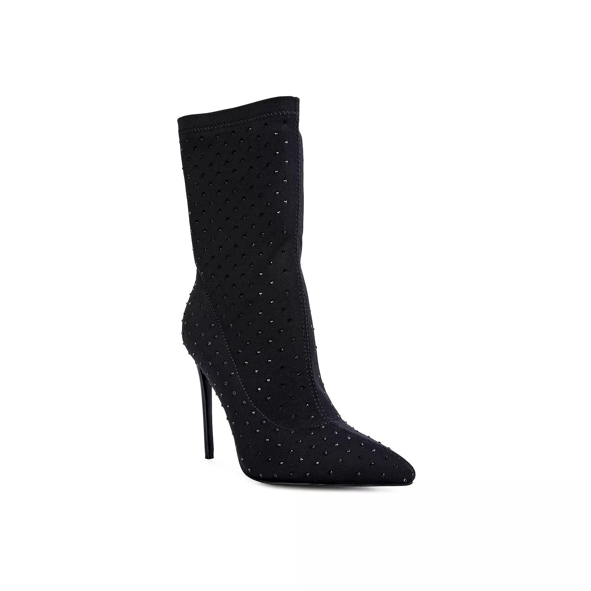 London Rag Cheugy Women's Rhinestone High Heel Ankle Boots, Size: 7, Black Product Image