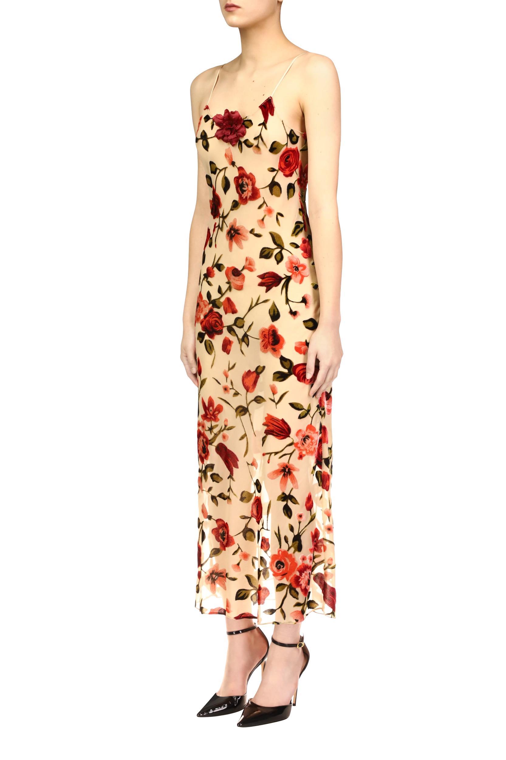 Velvet Devoré Slip Dress With Silk Flower Pin Product Image