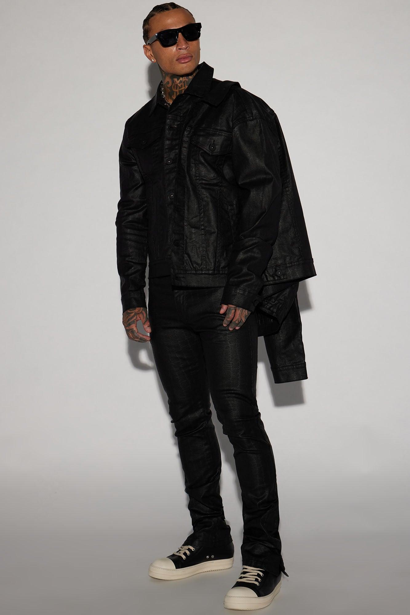 Rebel Like Me Pattern Waxed Trucker Jacket - Black Product Image