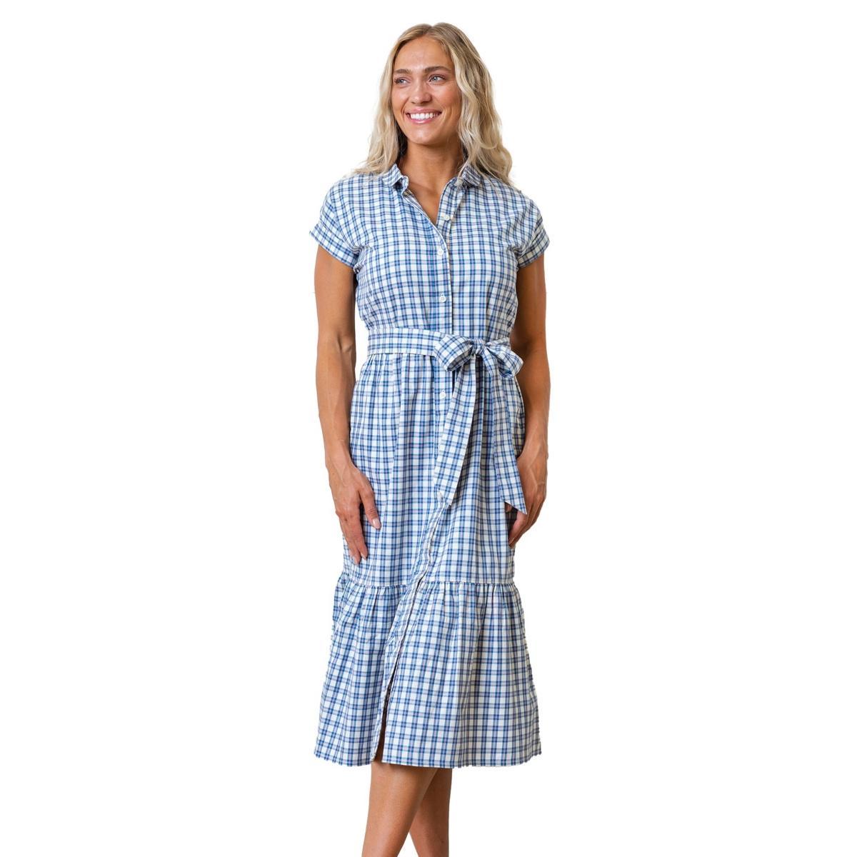 Hope & Henry Women's Organic Button Front Midi Dress in Ivory And Blue Check at Nordstrom, Size 10 Product Image