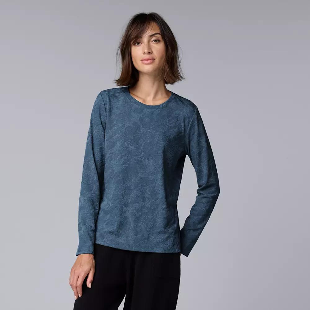 Petite Simply Vera Vera Wang Long Sleeve Crewneck T-Shirt, Women's, Size: Medium Petite, Medium Coastline Heath Product Image