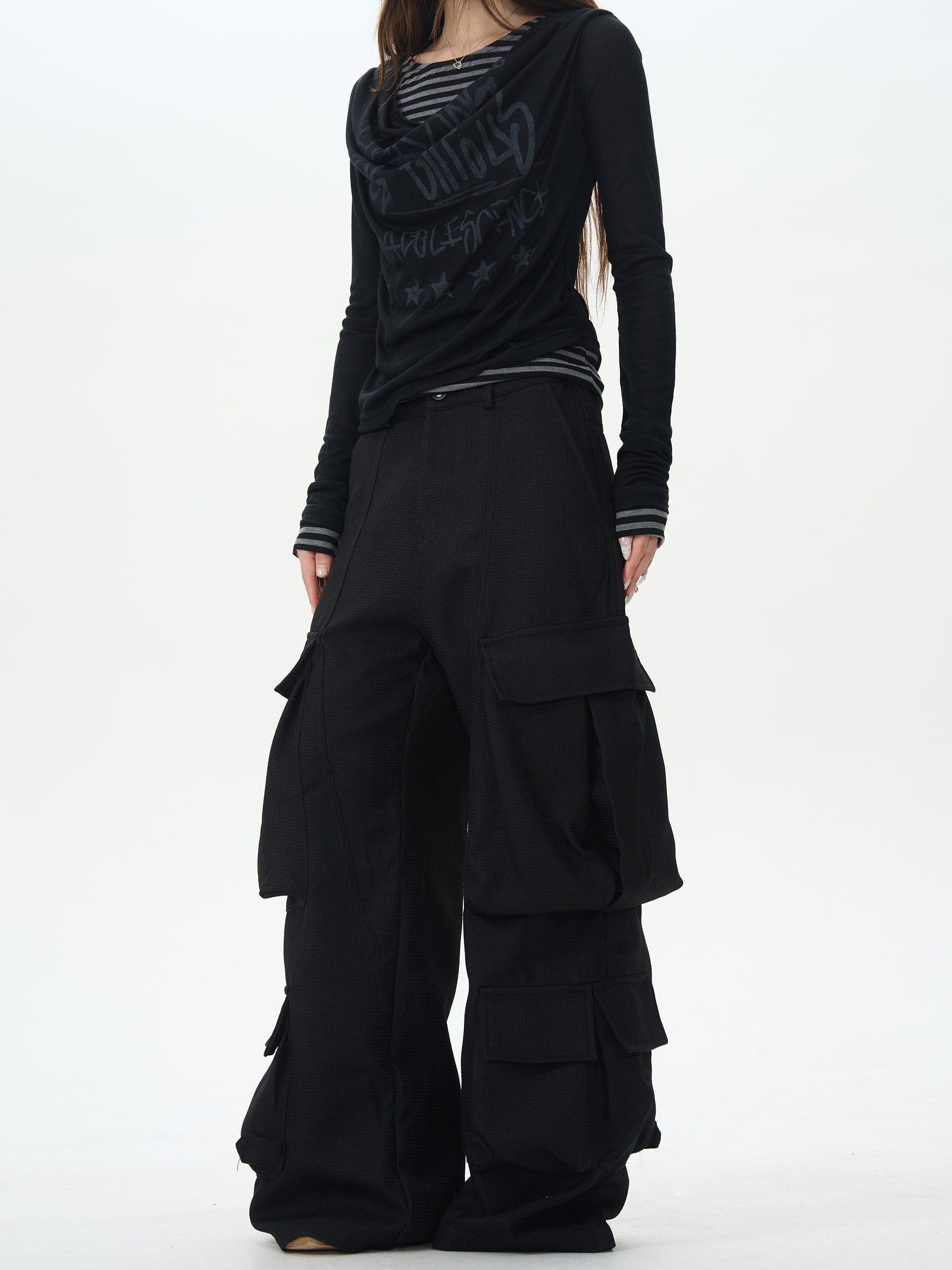 RT No. 12481 BLACK MULTI POCKET CARGO PANTS Product Image