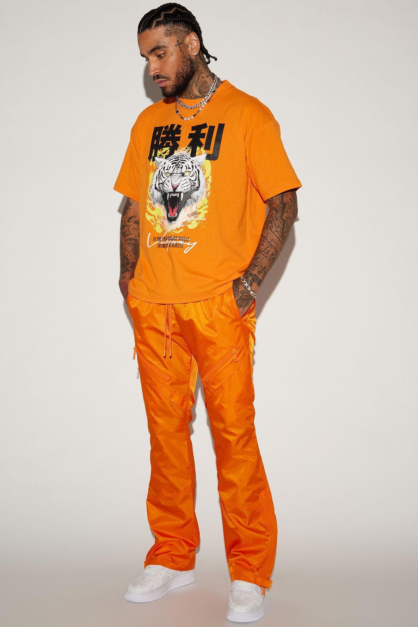Play The Track Stacked Slim Flare Nylon Pants - Orange Product Image