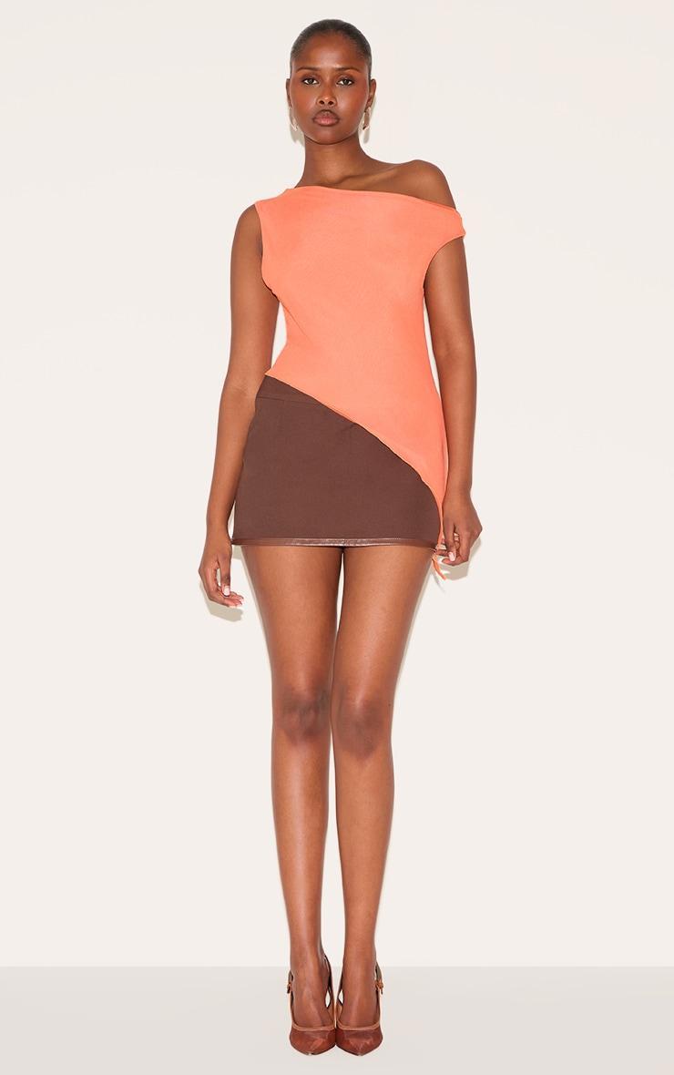 Paprika Asymmetric Neck Mesh Top Product Image