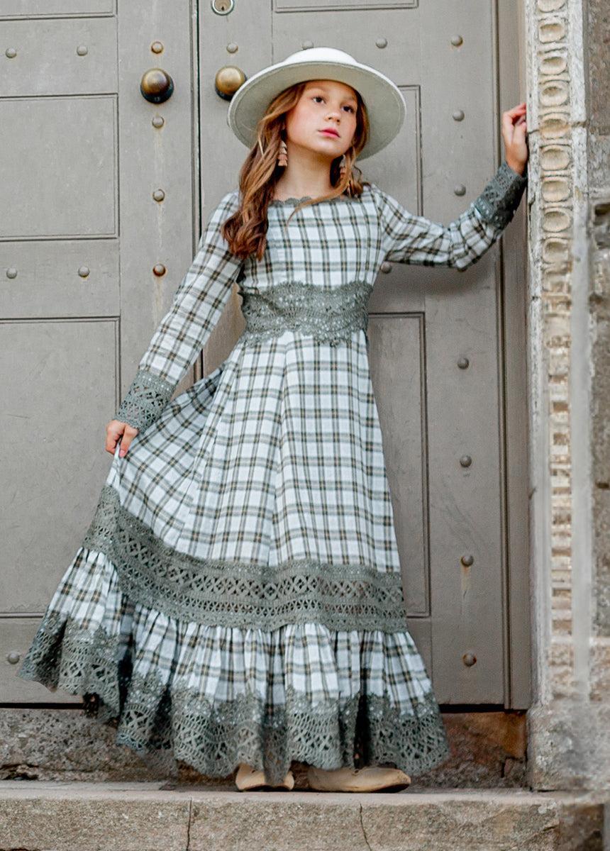 Rosi Dress in Smoke Blue Plaid Girls Product Image