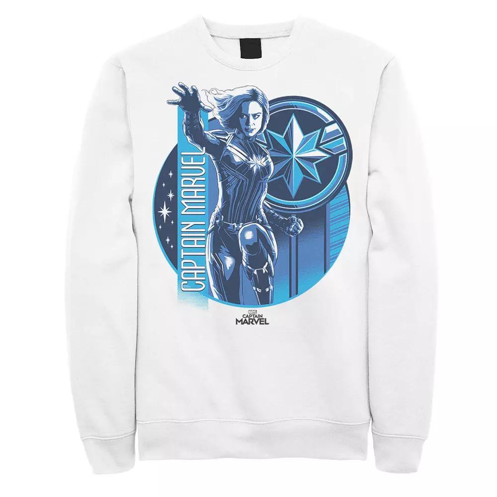 Men's Marvel Marvel Captain Marvel Reflective Blue Circle Logo Graphic Fleece Pullover, Size: XXL, White Product Image