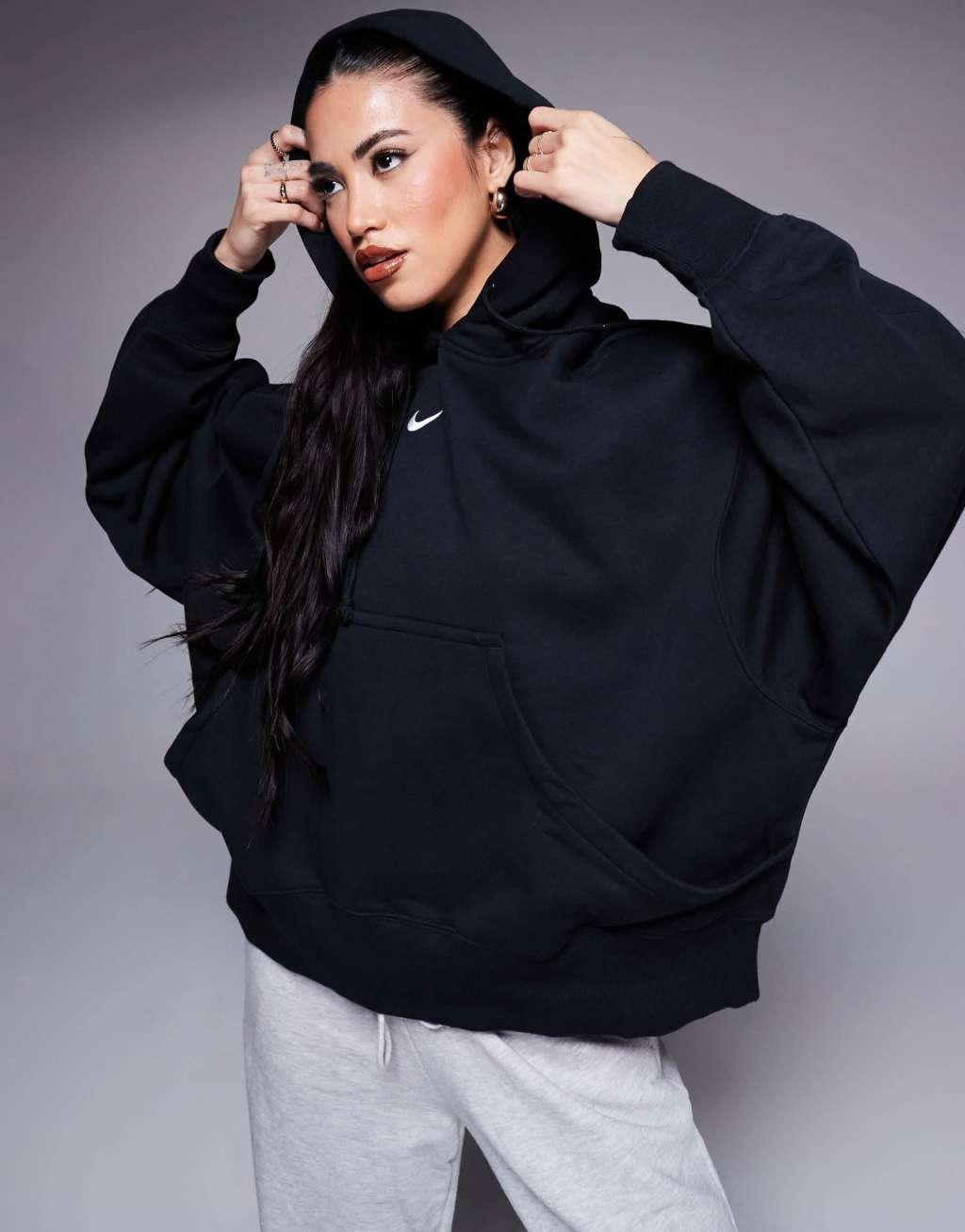Nike Women's Sportswear Phoenix Fleece Over-Oversized Pullover Hoodie in Black/Black Size Small Cotton/Polyester/Fleece Product Image