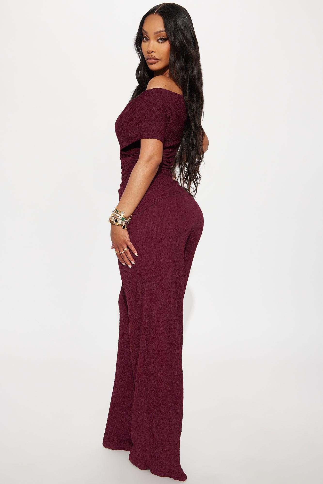 Setting Examples Textured Jumpsuit - Wine Product Image