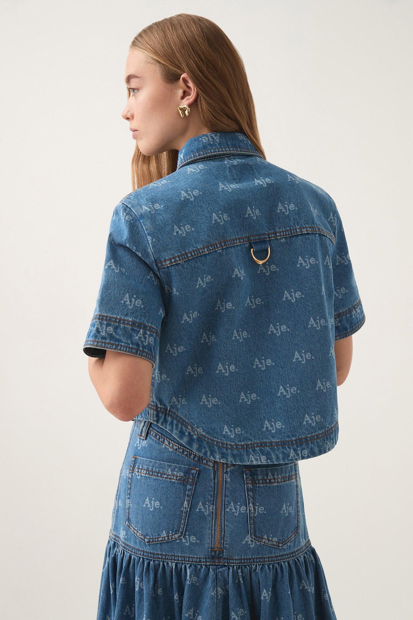 Ratio Logo Denim Midi Skirt Product Image