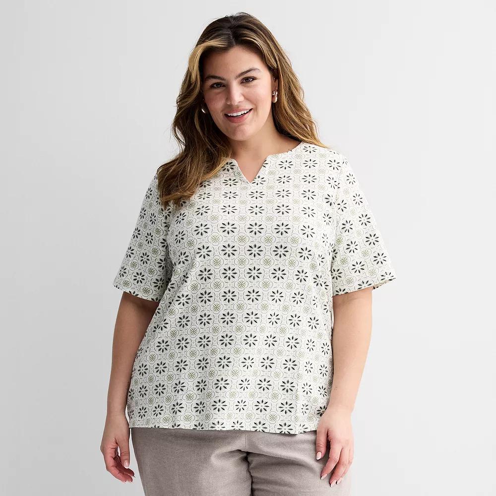 Plus Size Croft & Barrow® Elbow Sleeve Split Neck Top, Women's, Size: 1XL, Blue  Pink Product Image