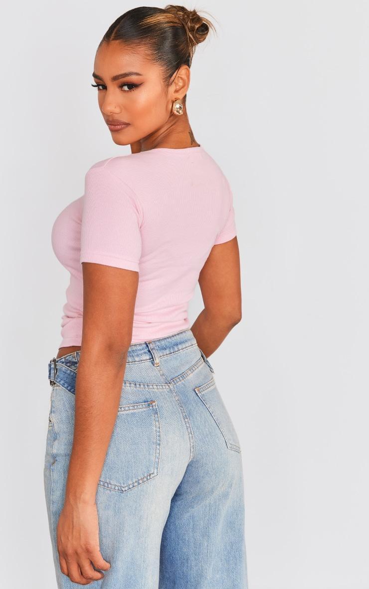 Pink Ribbed Short Sleeve T Shirt Product Image