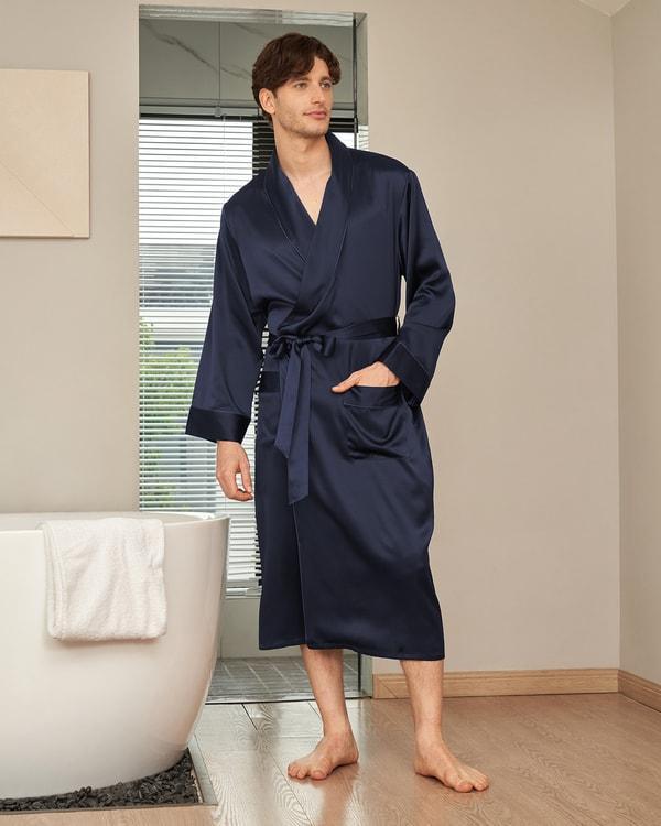 Lapel Collar Long Silk Robe Product Image