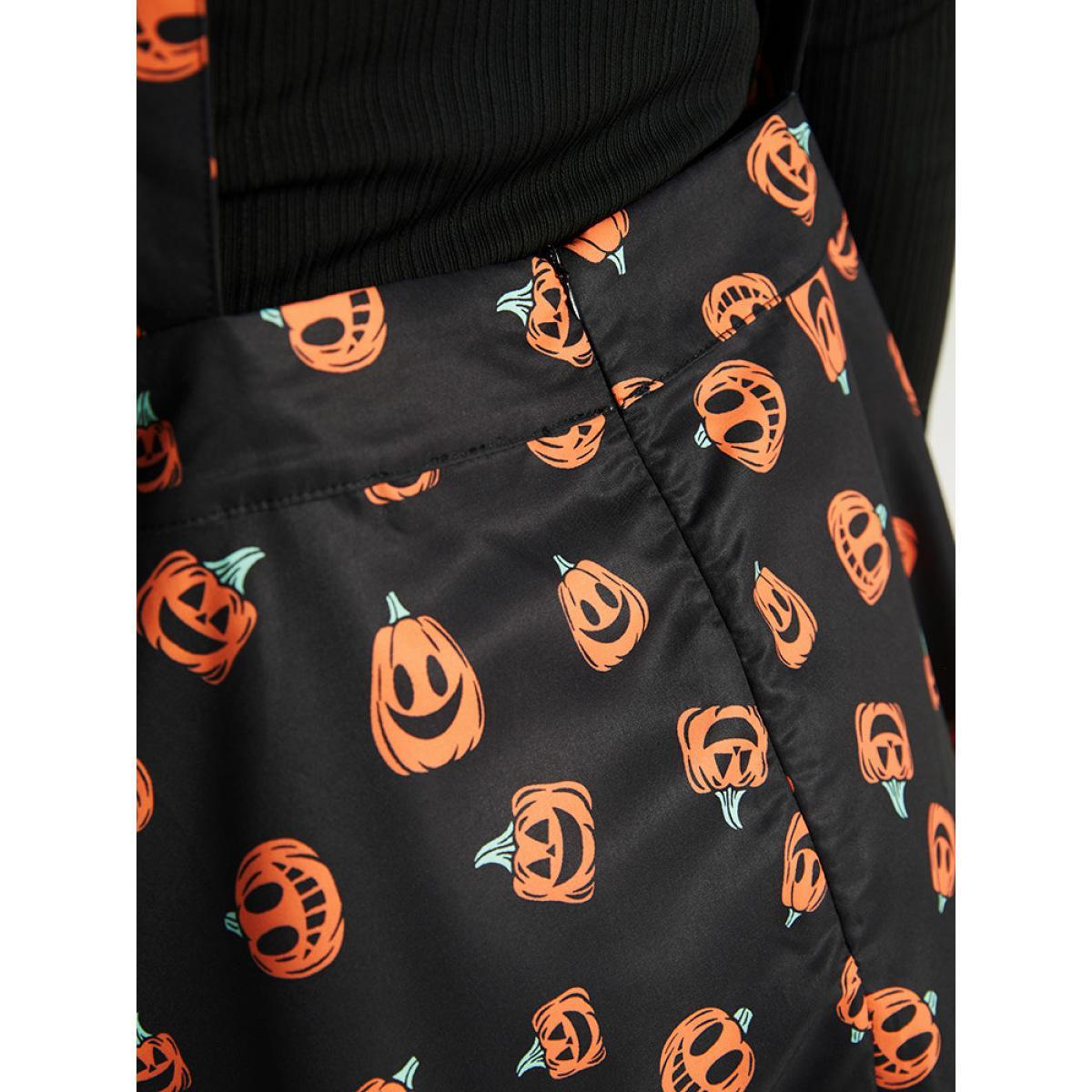 Plus Size Halloween Pocket Pumpkin Print Overall Cami Dress DarkGreen Women Casual Adjustable Straps Spaghetti Strap Sleeveless Curvy Midi Dress BloomChic 18-20/2X Product Image