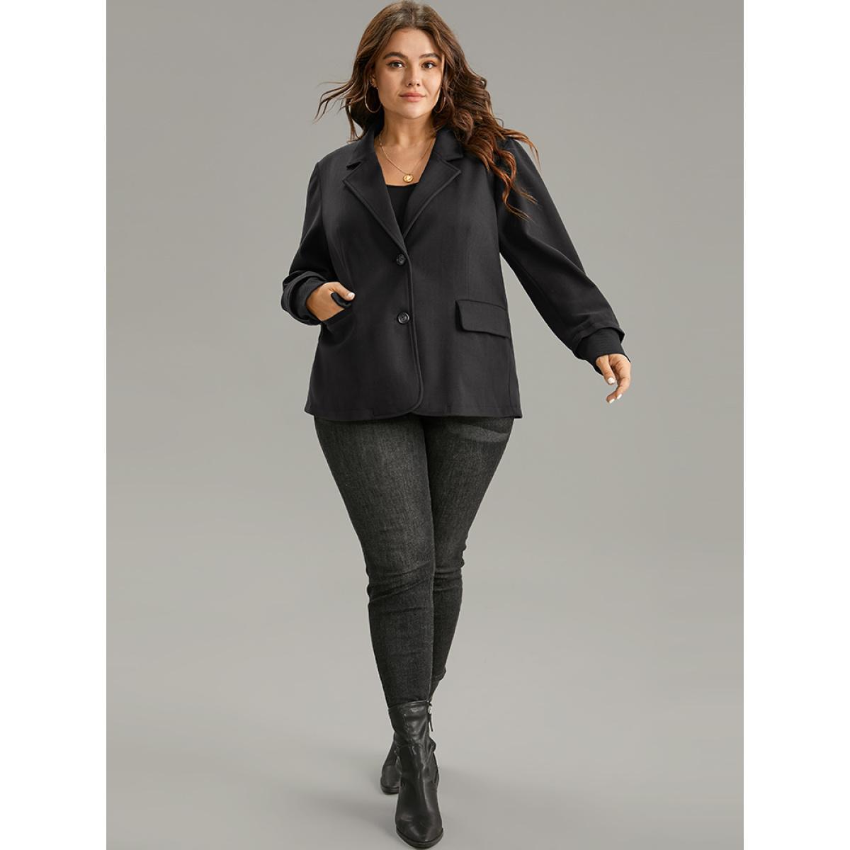Plus Size Indigo Plisse Satin Button Up Curved Hem Blouse Women Office Long Sleeve Shirt collar Work Blouses BloomChic 18-20/2X Product Image