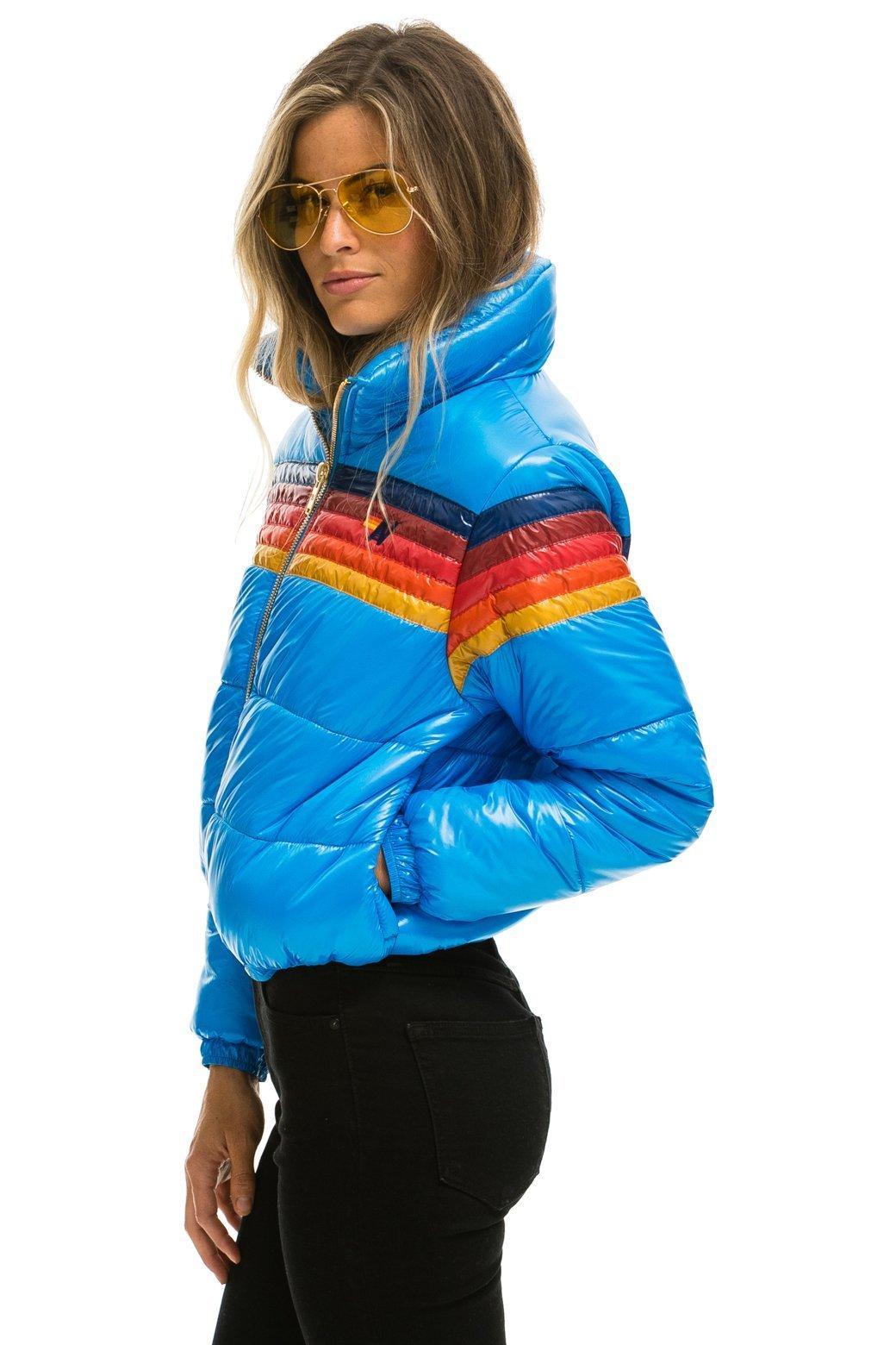 5 STRIPE LUXE APRES PUFFER JACKET - GLOSSY BLUE Female Product Image