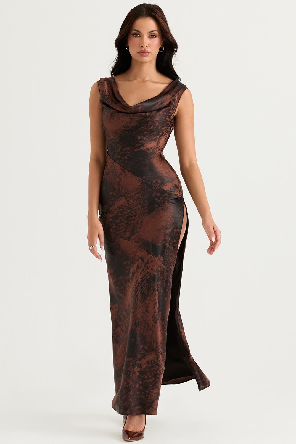 Alaina Antique Copper Bias Cut Maxi Dress Product Image