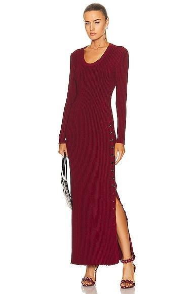 ALAA Shiny Rib Dress in Burgundy Product Image