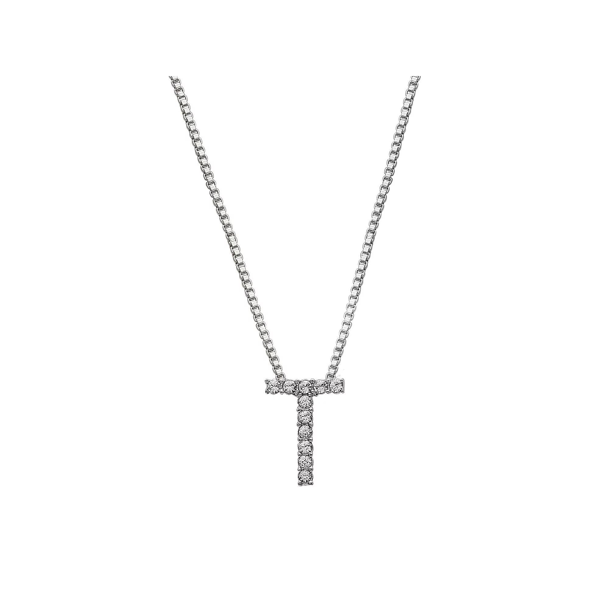 Brilliance Silver Plated Crystal Initial Pendant, Women's, Size: 18", Silver Tone G Product Image