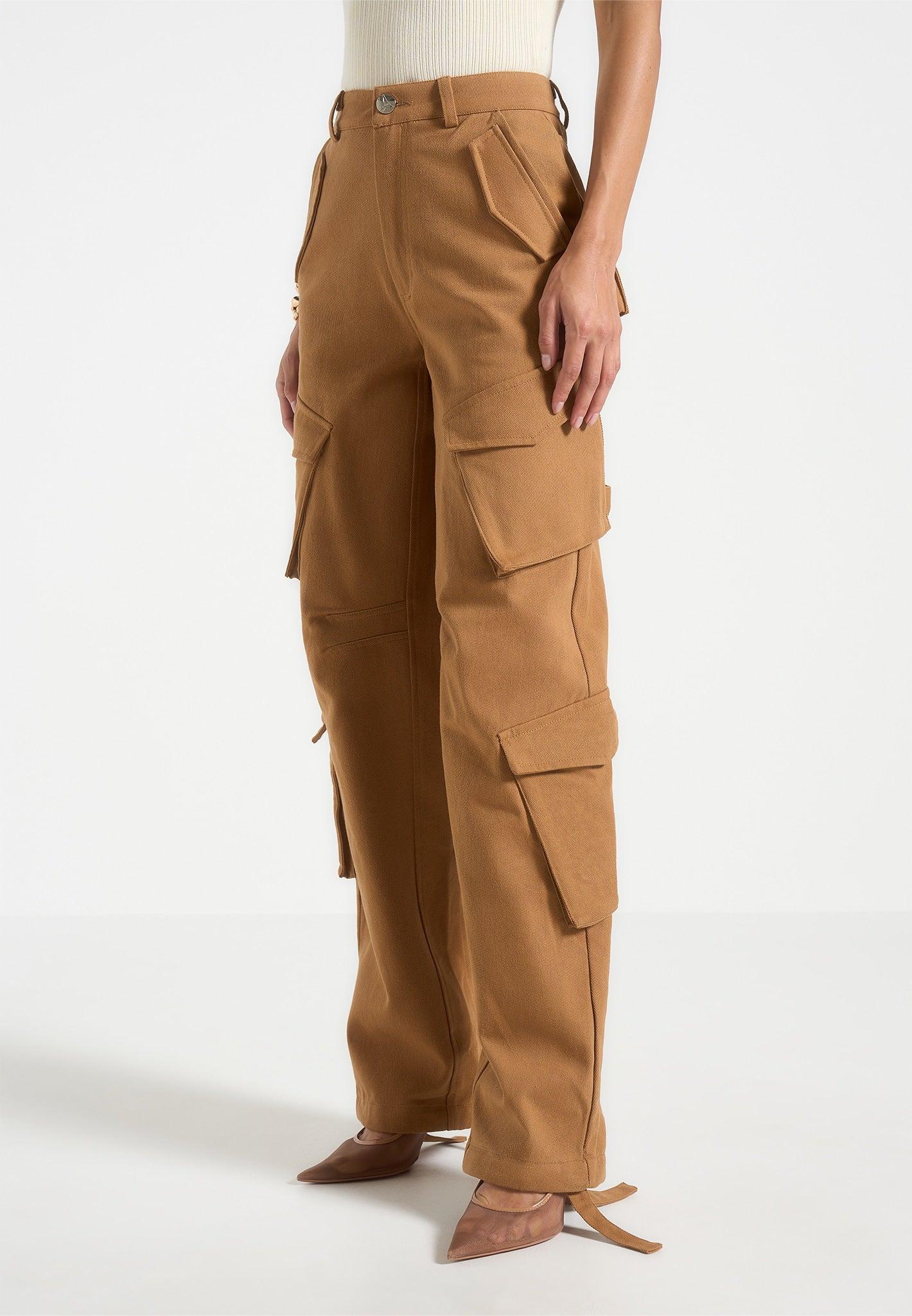 Anne - High Waisted Cargo Pants - Tan Female Product Image