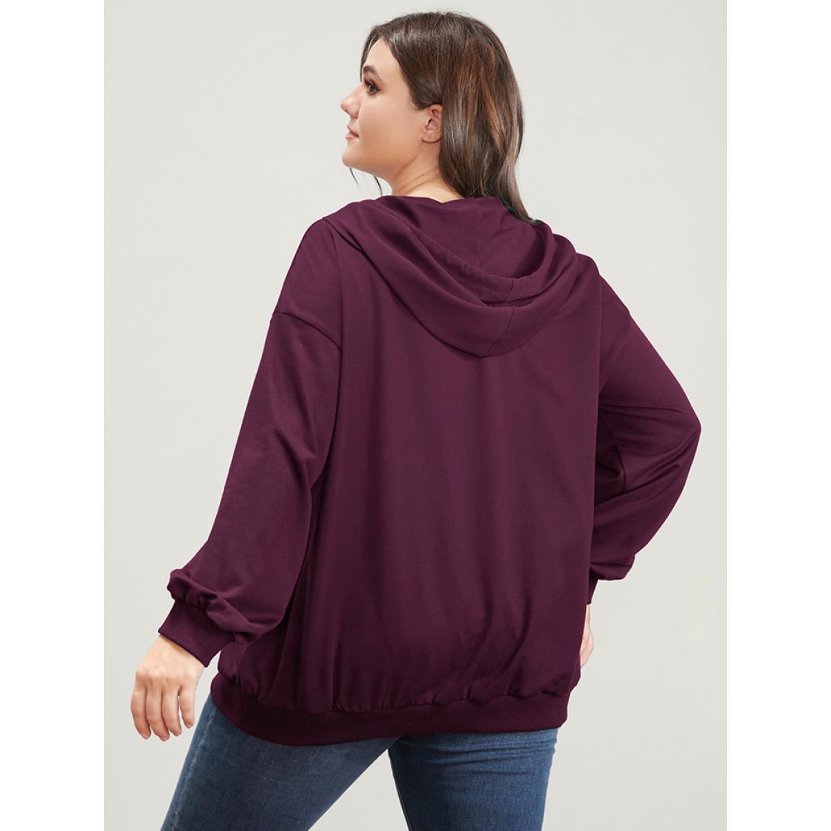 Plus Size Halloween Skeleton Print Zip Up Drawstring Hooded Sweatshirt Women RedViolet Casual Printed Hooded Dailywear Sweatshirts BloomChic 14-16/1X Product Image