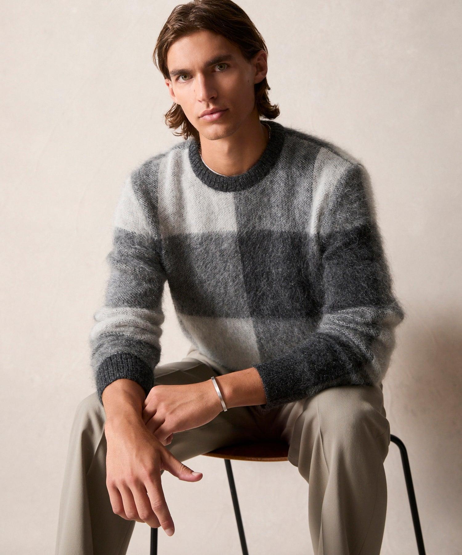 Brushed Buffalo Check Crewneck Sweater in Black Product Image