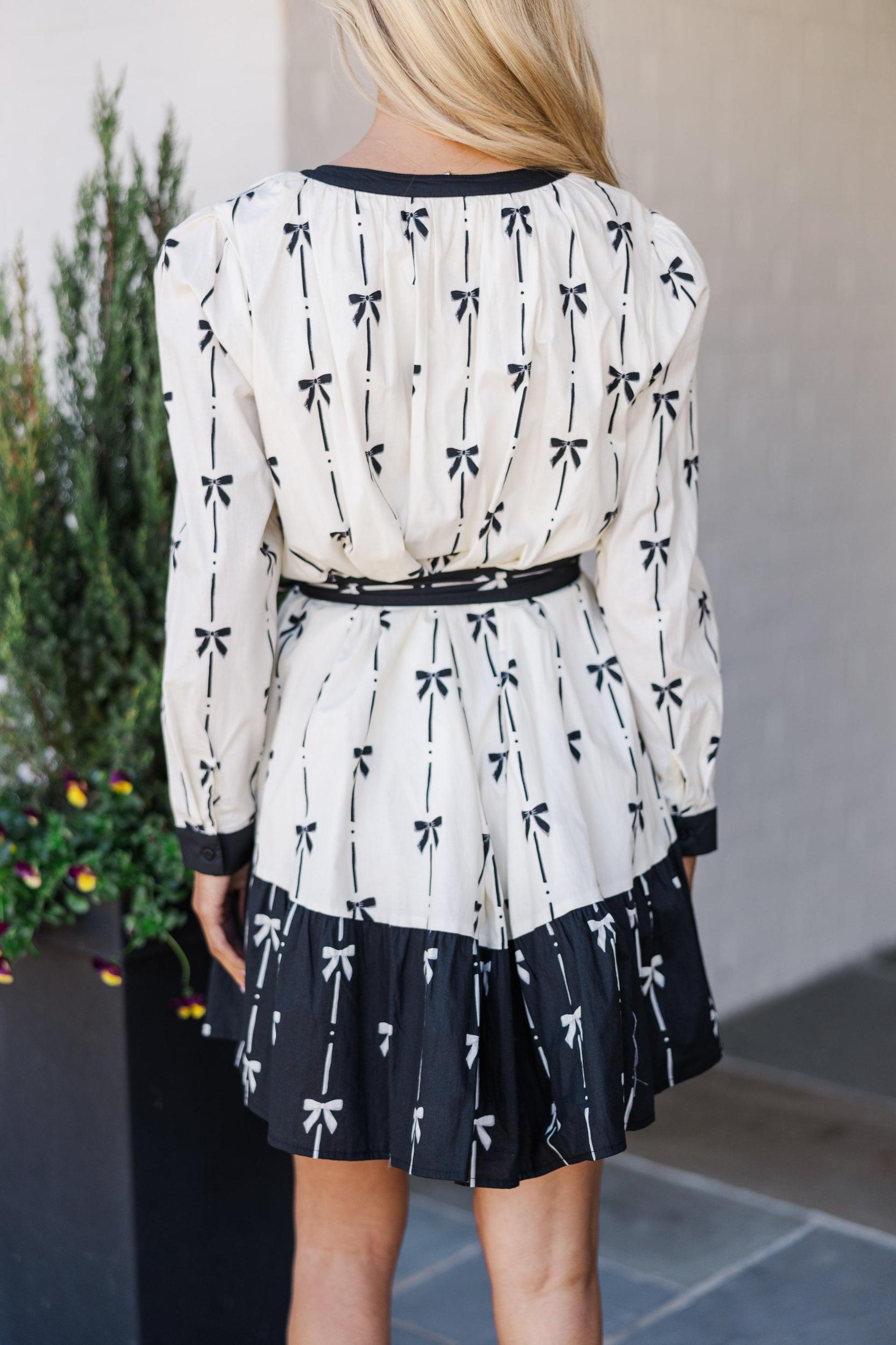 All Tied Up Cream Bow Print Dress Female Product Image