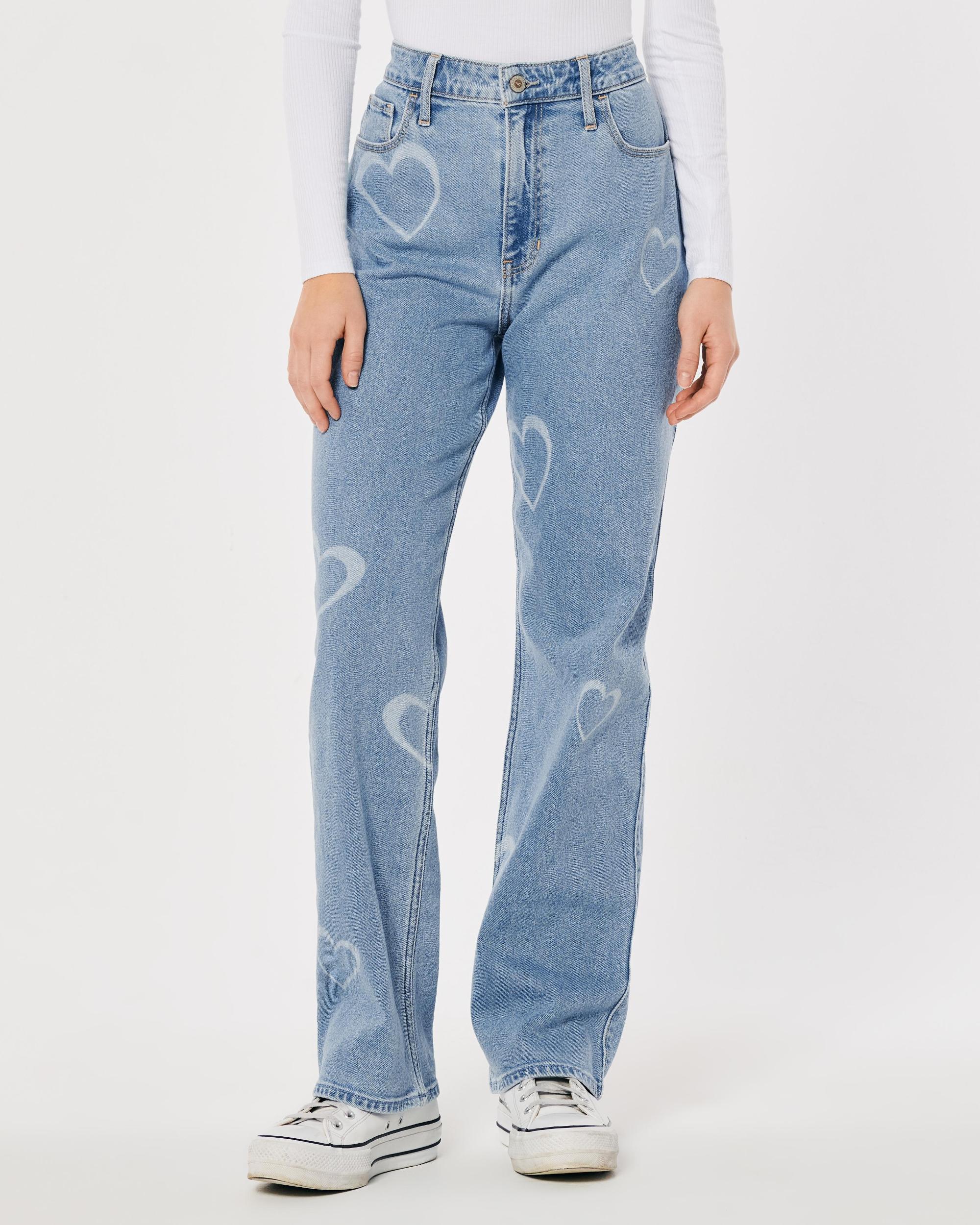 Ultra High-Rise Medium Wash Heart Print Dad Jeans Product Image