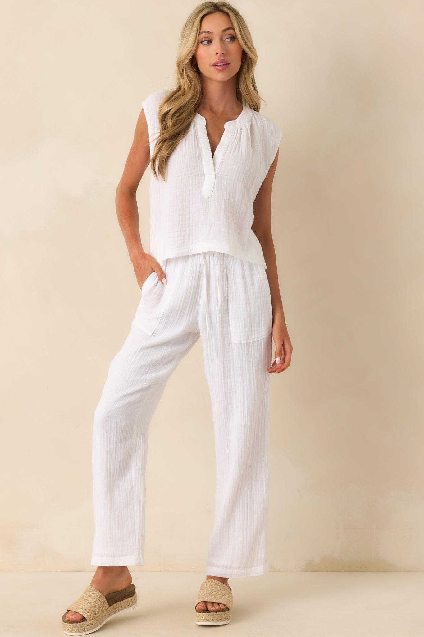 Z Supply White Cotton Cliffside V-Neck Airy Gauze Top Product Image