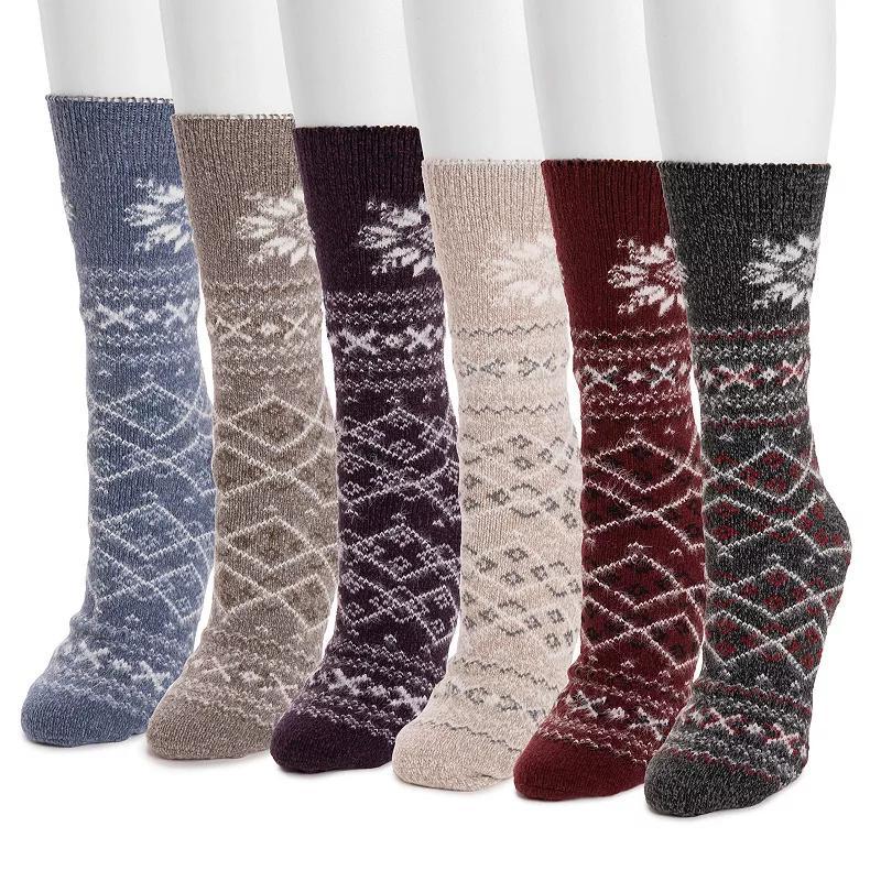 Women's MUK LUKS 6-Pack Dream Step Mini Crew Socks Set, Lurex Waffle Product Image