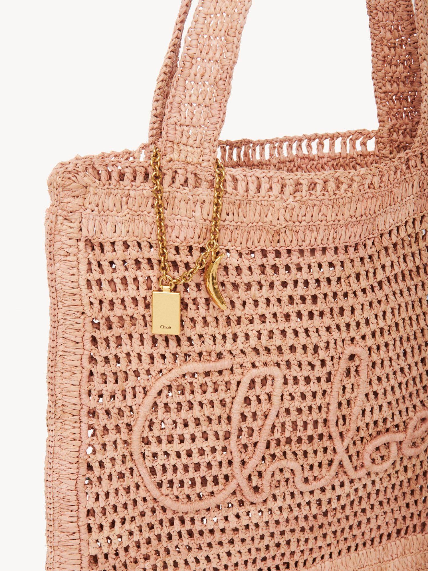 CHLOÉ Summer Banana Embellished Crocheted Embroidered Faux Raffia Tote In Beige Product Image