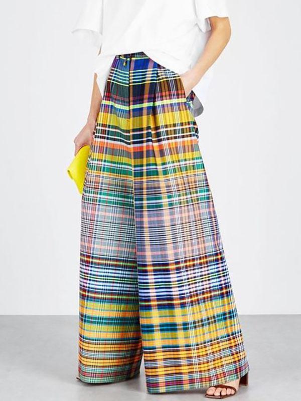 Stylish Selection Wide Leg Loose Checkerboard Printed Casual Pants Bottoms Product Image