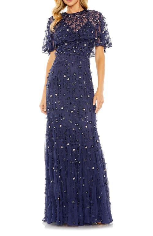 Womens Embellished Illusion Cape-Sleeve Trumpet Gown Product Image