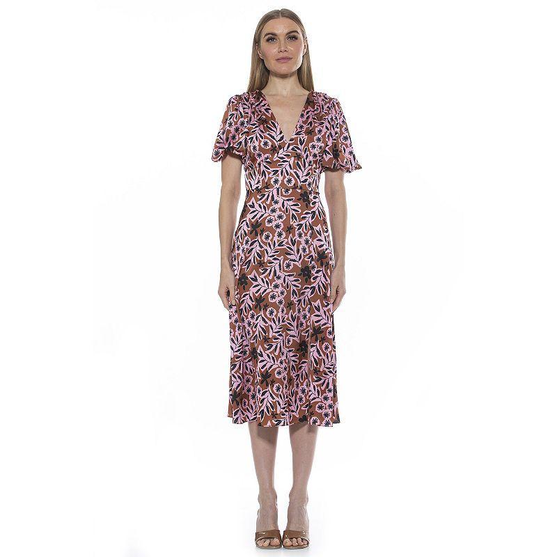 Women's ALEXIA ADMOR Puff-Sleeve Fit & Flare Dress, Size: 10, Brown Floral Product Image