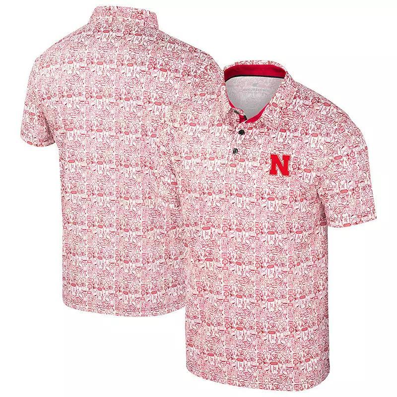 Men's Colosseum Scarlet/White Nebraska Huskers Big & Tall Allover Polo, Size: 5XLT, Red Product Image