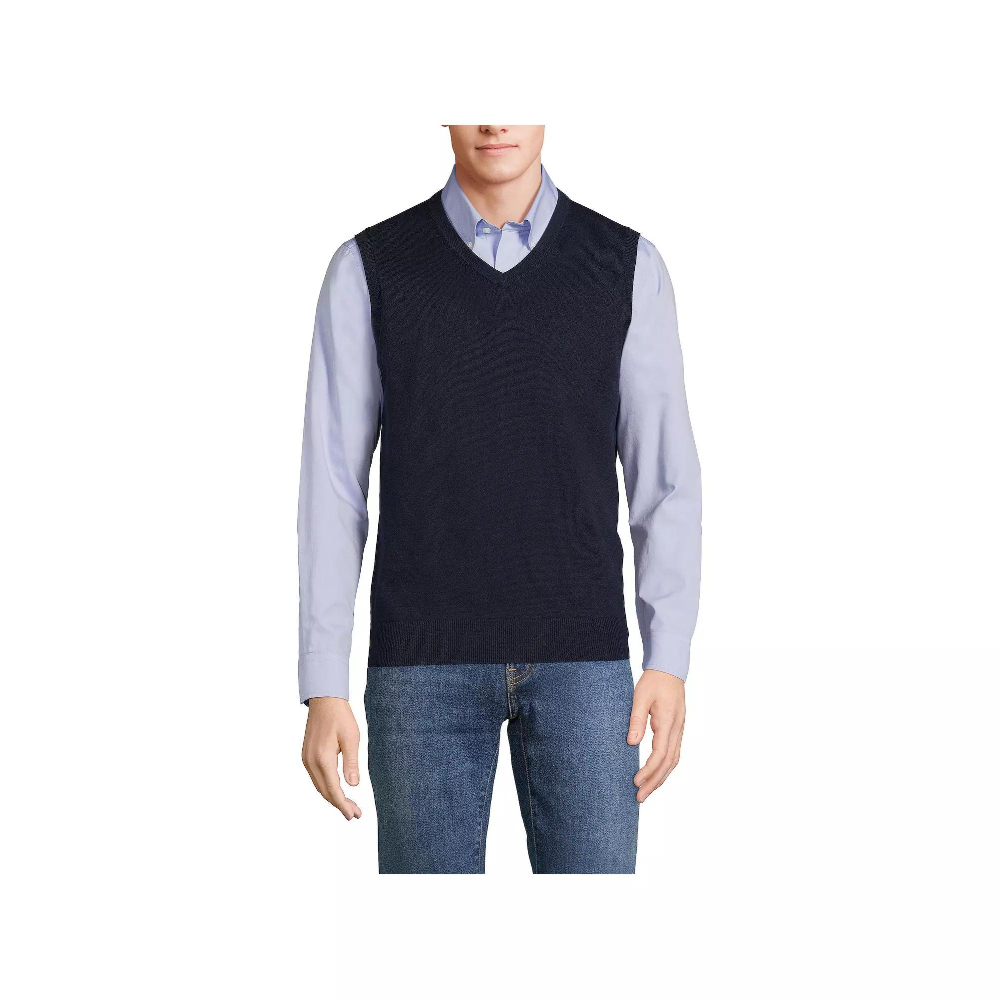 Big & Tall Lands' End Fine Gauge Cotton Vest, Men's, Size: Medium Tall, Radiant Blue Product Image