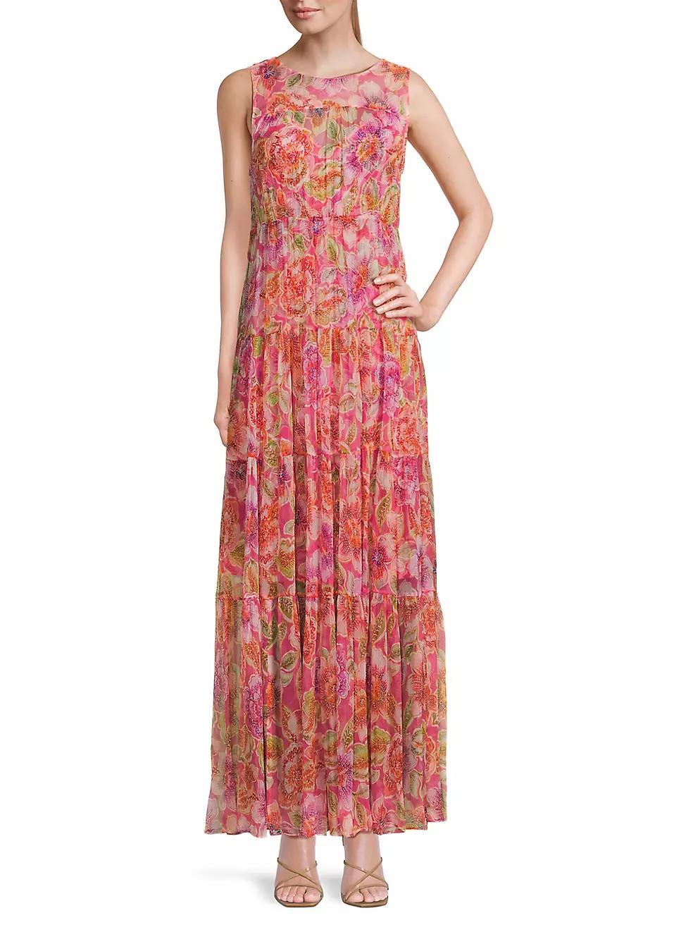 Logan Tiered Floral Silk Maxi Dress Product Image