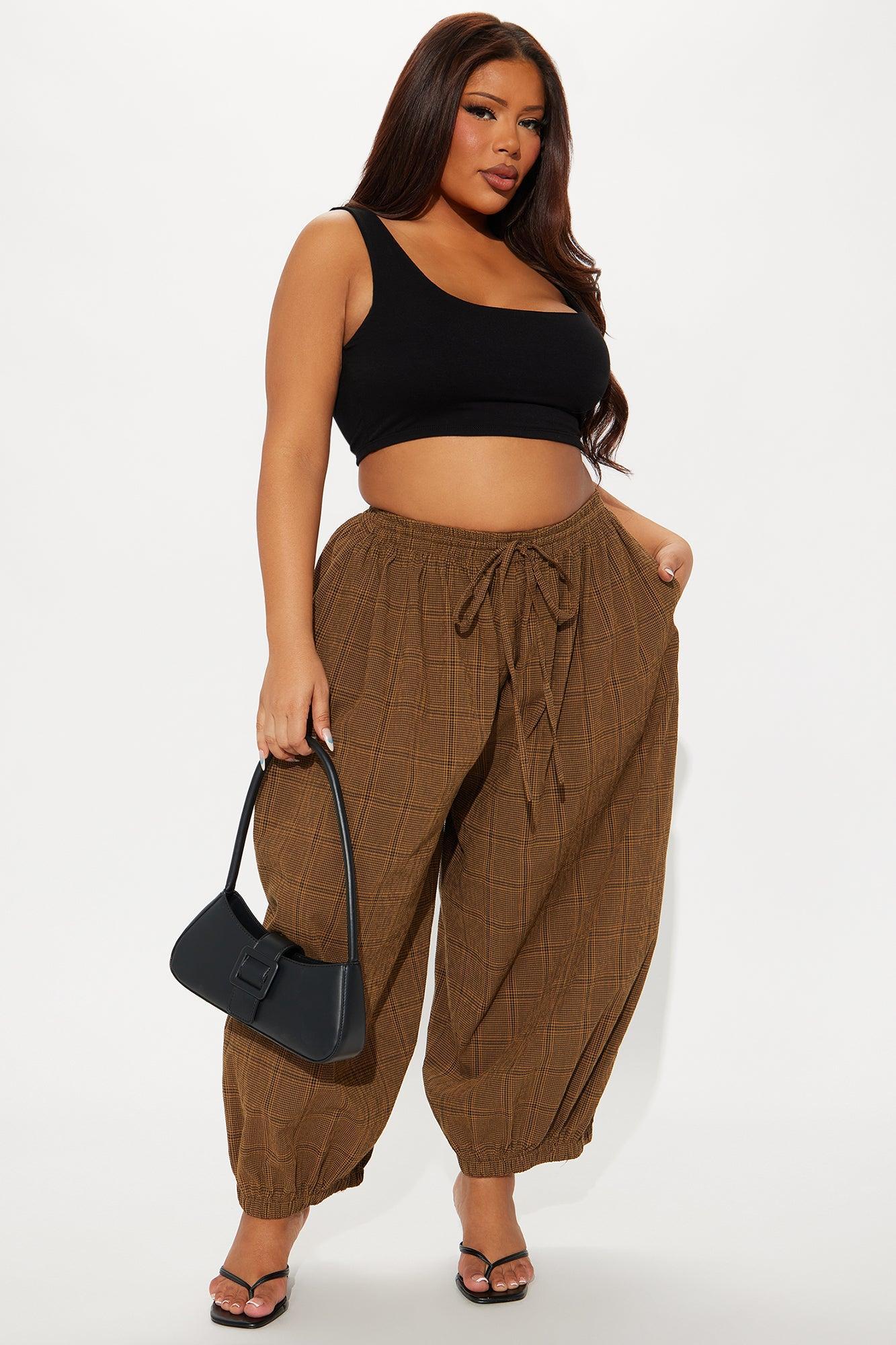 Jolene Plaid Barrel Pant - Brown Product Image