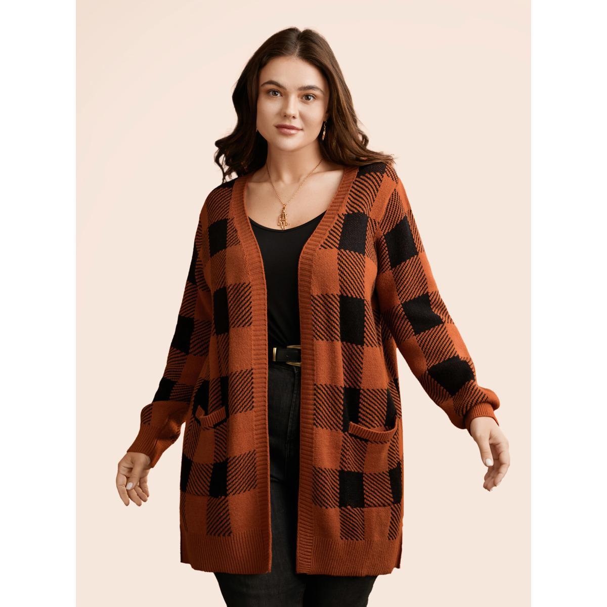 Plus Size Supersoft Essentials Plaid Open Cardigan Rust Women Casual Loose Long Sleeve Everyday Cardigans BloomChic 14-16/1X Product Image