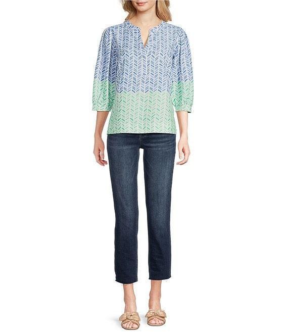 Tru Luxe Jeans Chevron Linen Blend 3/4 Sleeve Popover Product Image