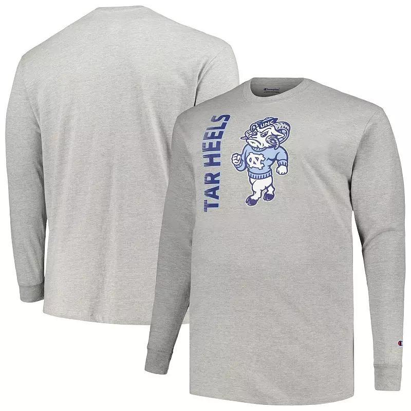 Mens Champion Heather Gray North Carolina Tar Heels Big & Tall Mascot Long Sleeve T-Shirt Product Image