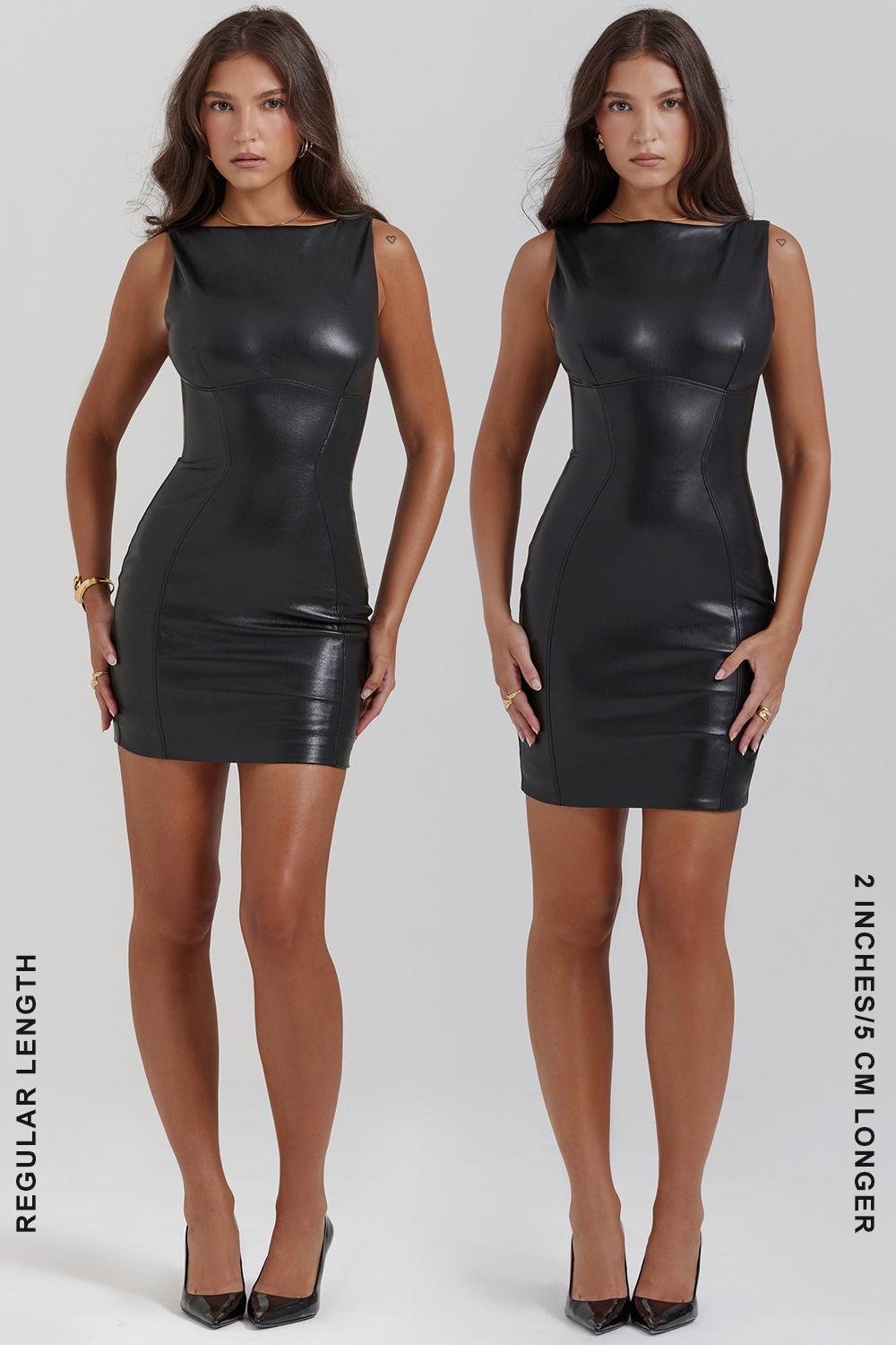 Leola Black Vegan Leather Mini Dress Product Image